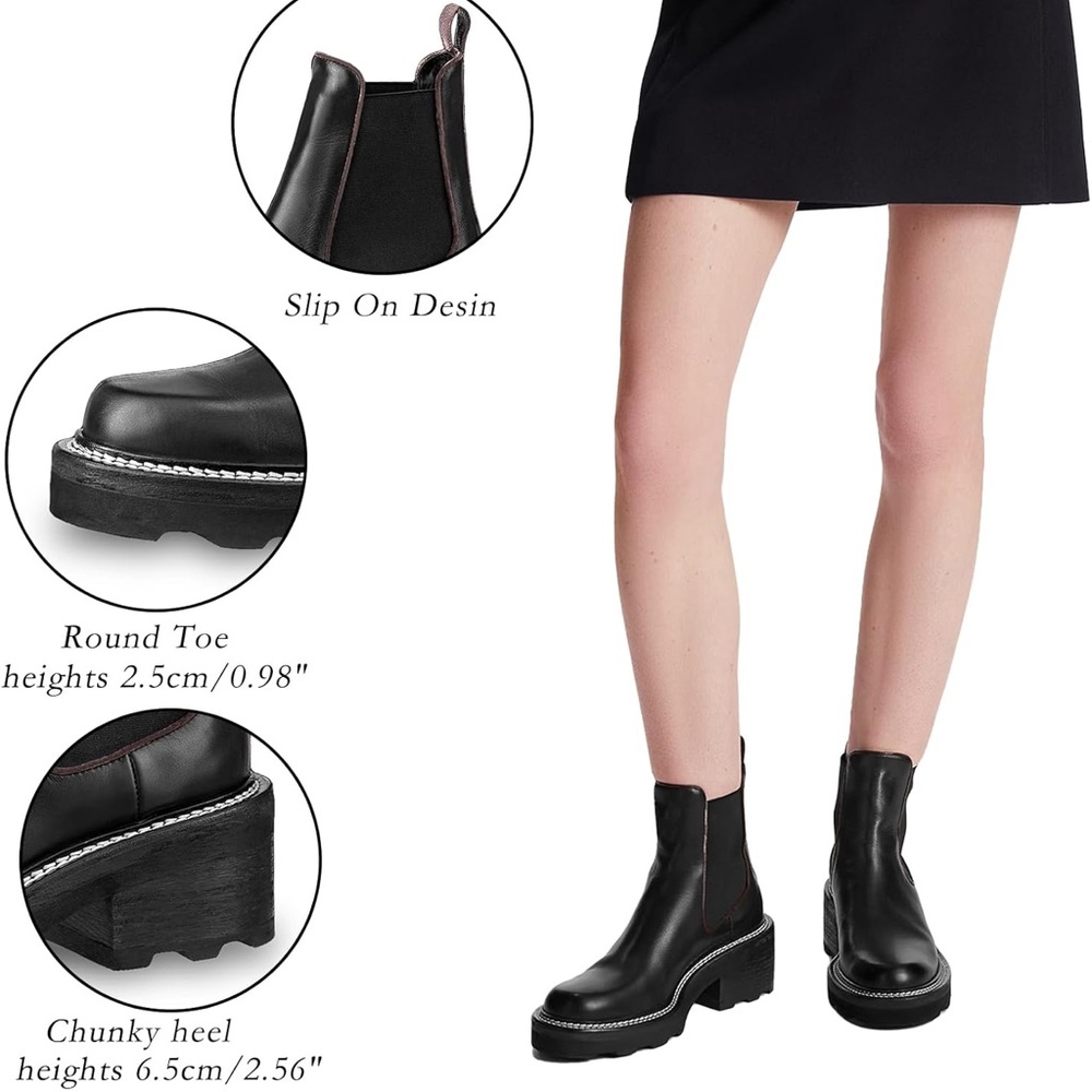 NEW - Women's Chelsea‎ Platform Ankle Boots Chunky Heel Slip - Picture 3 of 8